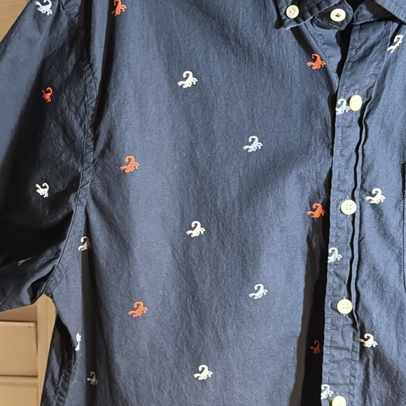 Michael Bastian Blue with Red White Blue Scorpions Printed Short Sleeve Shirt - Picture 2 of 6